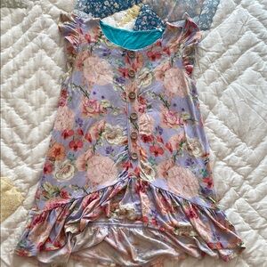 Posh Peanut 3T Floral Button-Down Dress with Ruffle Hem